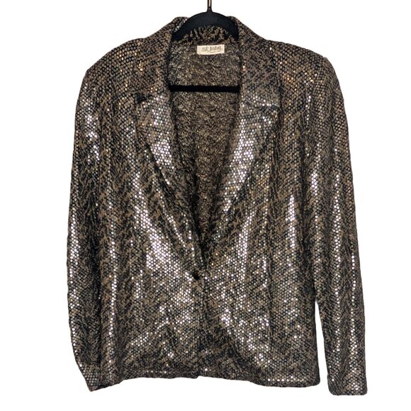 Vintage St. John Vintage Animal Print Brown Sequin Blazer Sz 14 - Picture 1 of 7